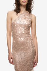 Nicolette Lace Sequin Dress Soft Pink by Misha, sequin halter dress with column fit, perfect for evening events and formal occasions