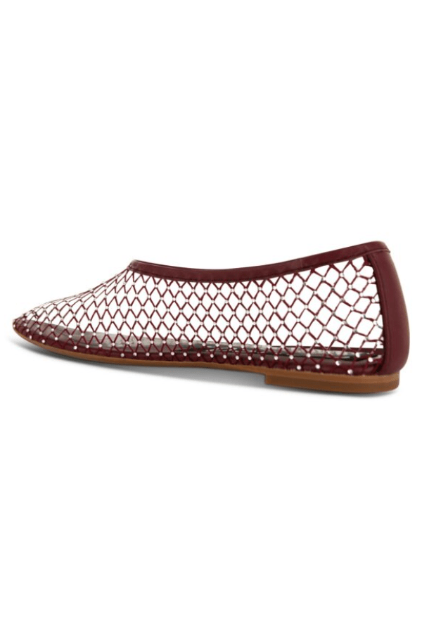 Clarissa Ballet Flat Merlot by Senso – Sheer mesh flats with crystal embellishments and rounded toe for a chic, sparkling everyday look.