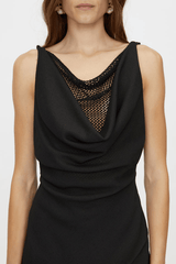 Attar Top Black by Camilla and Marc – draped cowl neck with twisted straps and deep V-back, perfect for elegant dinners or chic evening events.