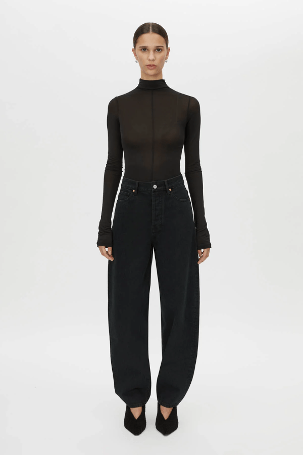 Lennox Denim Jean Inky Black by Camilla and Marc,high-waisted with a modern barrel leg and refined rivet detailing, perfect for effortless off-duty or smart-casual style.