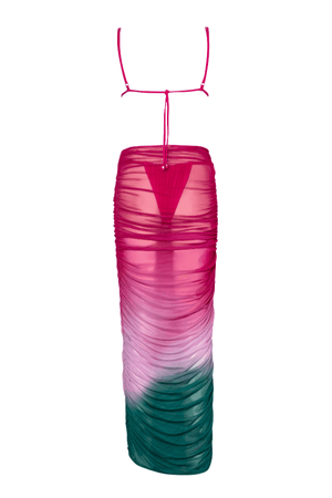 Bahia Maxi Pareo Claret by Baobab — A ruched, sheer mesh cover-up in maxi length. Lightweight and unlined for breezy comfort. Hand wash cold, lay flat to dry.