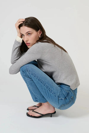 Fina Long Sleeve Top Grey Marle White by Onte, soft knit long sleeve top, perfect for layering or everyday styling