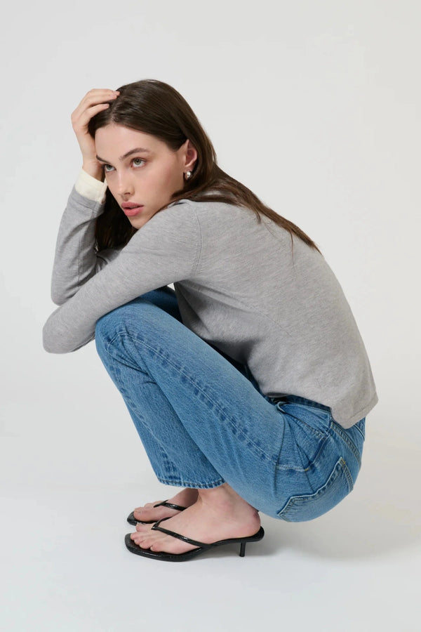 Fina Long Sleeve Top Grey Marle White by Onte, soft knit long sleeve top, perfect for layering or everyday styling