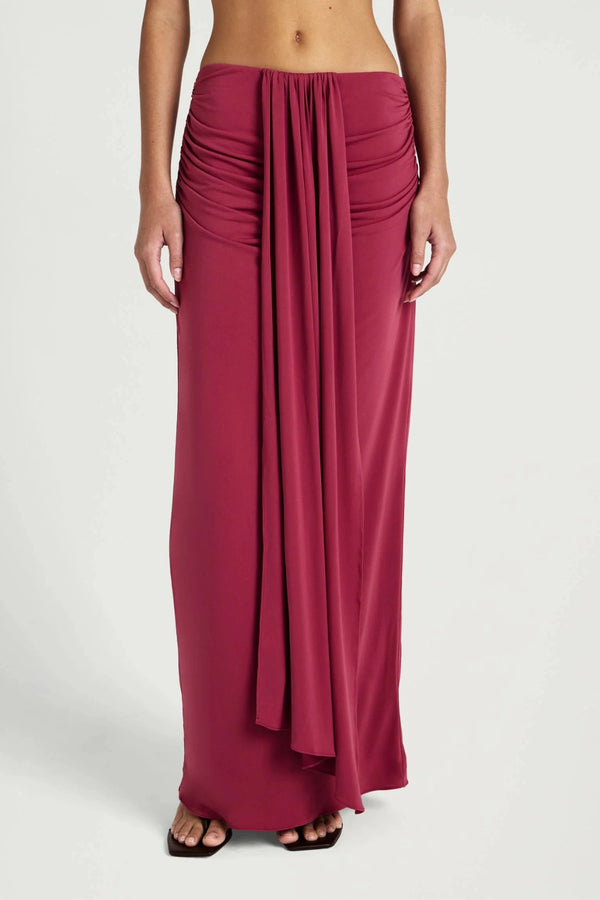 Celia Maxi Skirt Rose Wine by Benni, stretch jersey maxi skirt, perfect for elevated evening or event styling