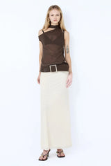 Augustin Scarf Top by Bec + Bridge — sheer asymmetric georgette top with elegant neck scarf detail, perfect for evening wear.