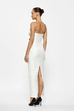 Aisha Gown Black by Effie Kats — Elegant and modern, crafted from stretch crepe with a sheer mesh back insert. Floor-length, fully lined, perfect for formal occasions.