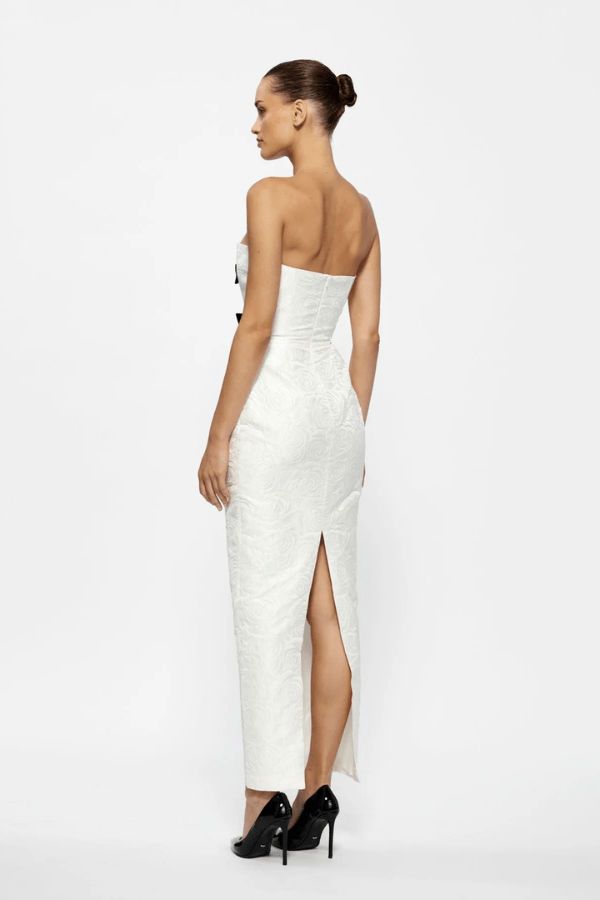 Aisha Gown Black by Effie Kats — Elegant and modern, crafted from stretch crepe with a sheer mesh back insert. Floor-length, fully lined, perfect for formal occasions.