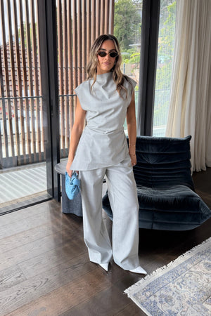 Ella Squire High Neck Suiting Top Grey