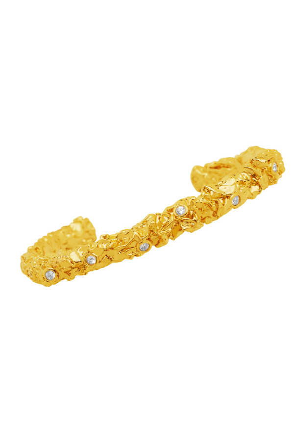 Rattan Bracelet by Amber Sceats, 24K gold-plated with sparkling cubic zirconia, handcrafted in Italy for a trendy, elegant accessory.