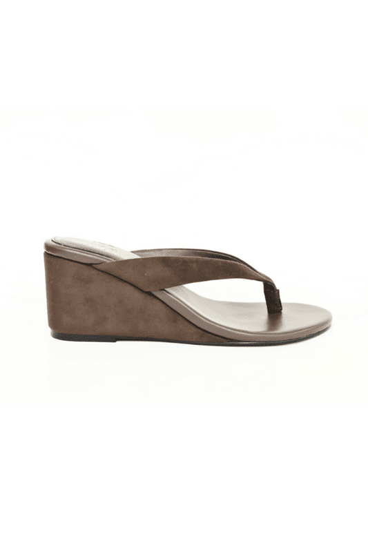 Dani Wedge Chocolate by Sneaky Link, Suede open-toe wedge slide with a minimalist silhouette for elevated everyday off-duty styling.