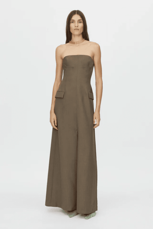 Emmett Dress Coffee by Camilla and Marc – A tailored maxi with structured internal bodice, elegant centre front split, and refined details, perfect for sophisticated occasions.
