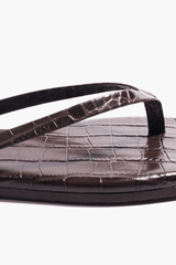Square Toe Lily Carob Croc by Tkees, croc embossed leather slide sandal, perfect for elevated everyday styling