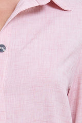 Pino Twist Shirt in Pink by Pfeiffer, open-back twist detail shirt with button front for modern tailored styling.
