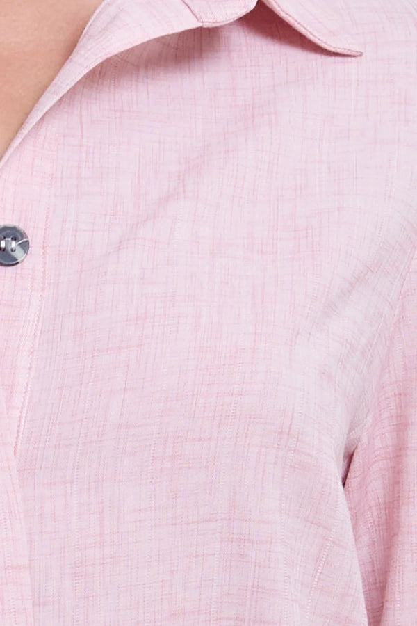 Pino Twist Shirt in Pink by Pfeiffer, open-back twist detail shirt with button front for modern tailored styling.
