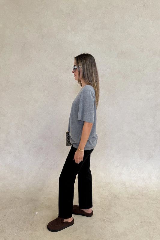 Charli Knit Tee in grey, featuring a soft knit fabric and a relaxed, short-sleeve fit.