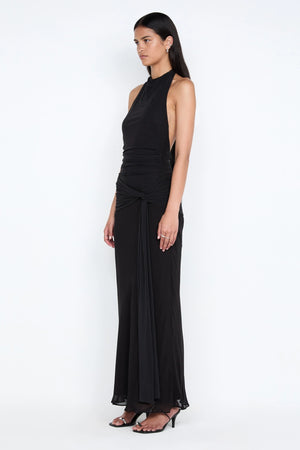 Jasmin Halter Dress Lemon Sorbet by Bec + Bridge, halter maxi dress with low back, perfect for weddings or evening styling