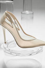 Catherine Heel Ivory by Lana Wilkinson — Elegant ivory mesh pump with leather trim and 10.5cm stiletto heel. Perfect for weddings and special occasions.