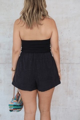 Cali Shorts Black by Sneaky Link – Relaxed fit, breathable 100% cotton shorts with elastic waist. Perfect for trendy summer days and viral casual looks.