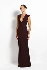 Analie Gown Coffee by Effie Kats, deep V neck maxi dress with sleek fit, perfect for formal events and evening styling