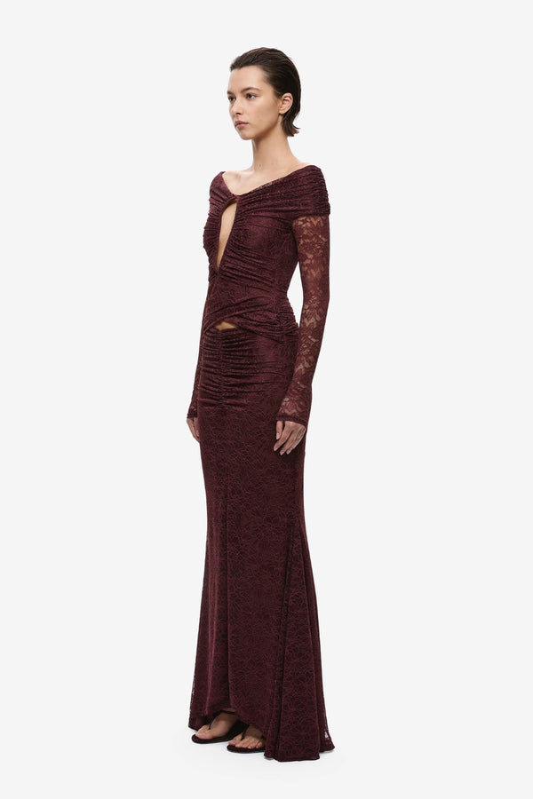 The Kali Ruffle Lace Maxi Currant