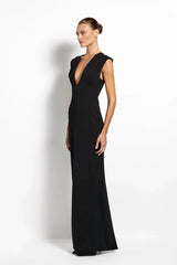 Analie Gown Black by Effie Kats, deep V neck maxi dress with sleek fit, perfect for formal events and evening styling