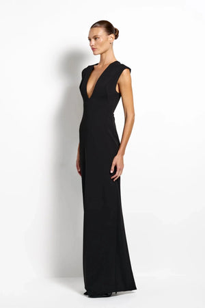 Analie Gown Black by Effie Kats, deep V neck maxi dress with sleek fit, perfect for formal events and evening styling