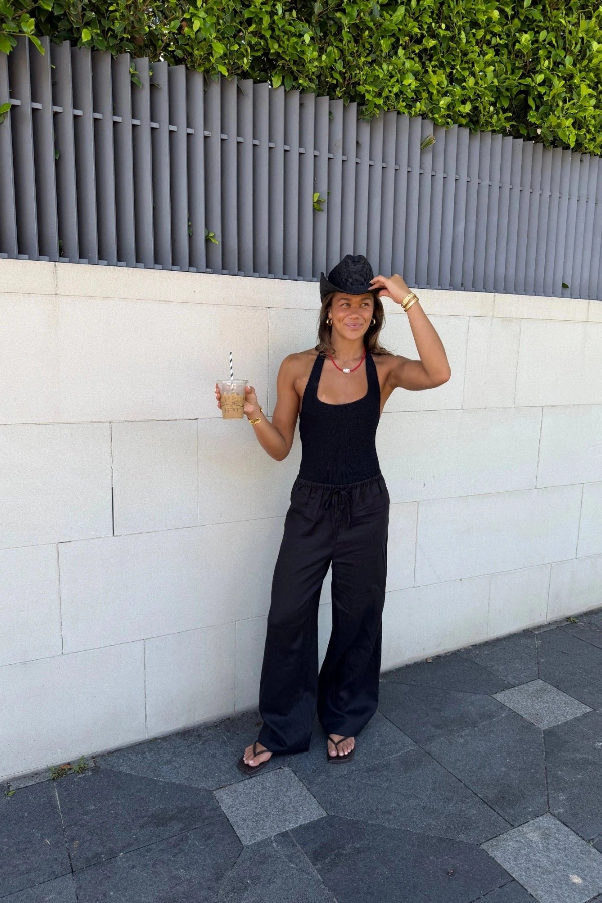 Sandy Swim in Black by Hunza G, retro halter one-piece with sculpting crinkle texture for effortless poolside style.