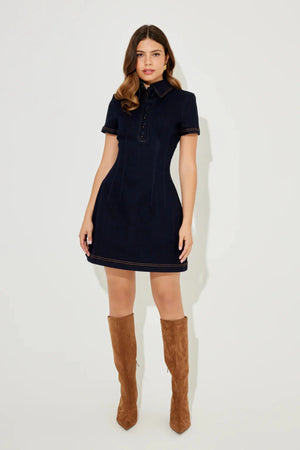 The Ultimate Muse Denim Collared Mini Dress Blue