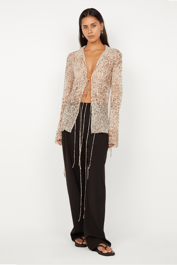 Feline Tie Blouse Leopard Faded