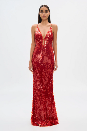 Misha | Sapphire Sequin Maxi Dress Red | Girls with Gems