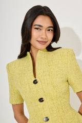 Cotton Mix Boucle Button Dress Chartreuse