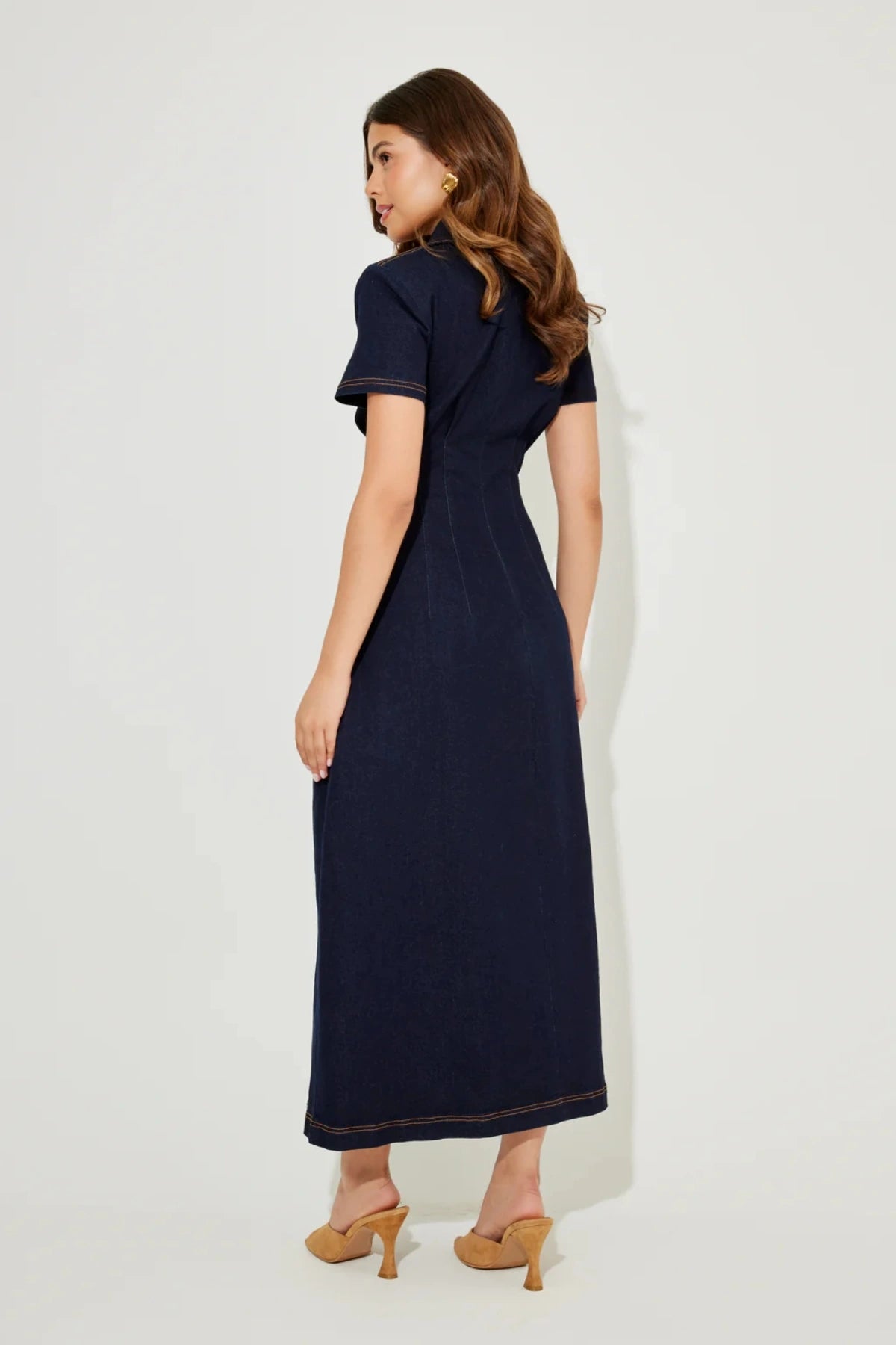 The Ultimate Muse Denim Collared Midi Dress Blue