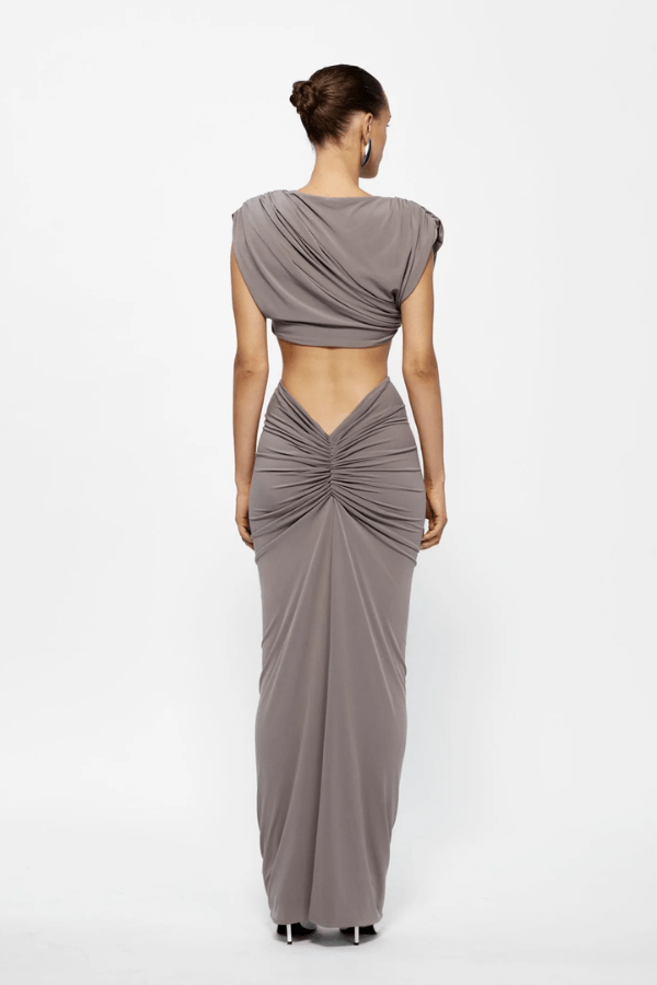 Bacall Top Nutmeg by Effie Kats – A trendy cropped top with sculpting ruching in soft jersey fabric. Perfect for chic, versatile looks from day to night.