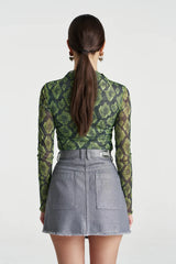 Mesh LS Rouched Skivvy Viper by Summi Summi, sheer ruched long sleeve top, perfect for layering or night styling