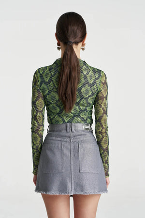 Mesh LS Rouched Skivvy Viper by Summi Summi, sheer ruched long sleeve top, perfect for layering or night styling