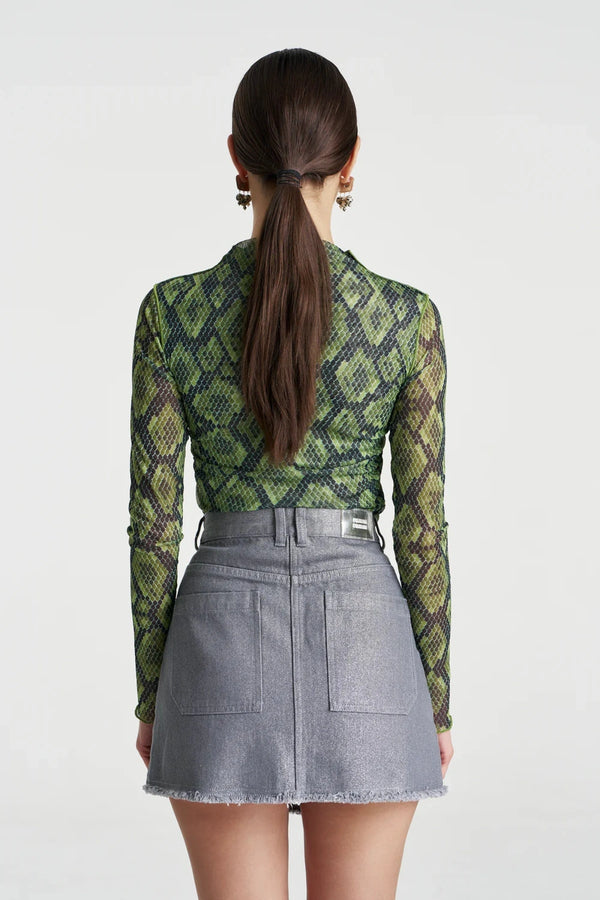 Mesh LS Rouched Skivvy Viper by Summi Summi, sheer ruched long sleeve top, perfect for layering or night styling