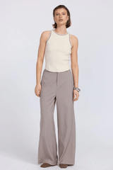 Aimee Combo Contrast Cardi Cream by Sovere – Two-piece knit set with a fitted racer tank and coordinating wide V-neck cardigan with button closure. Soft viscose blend, model wears size 8.