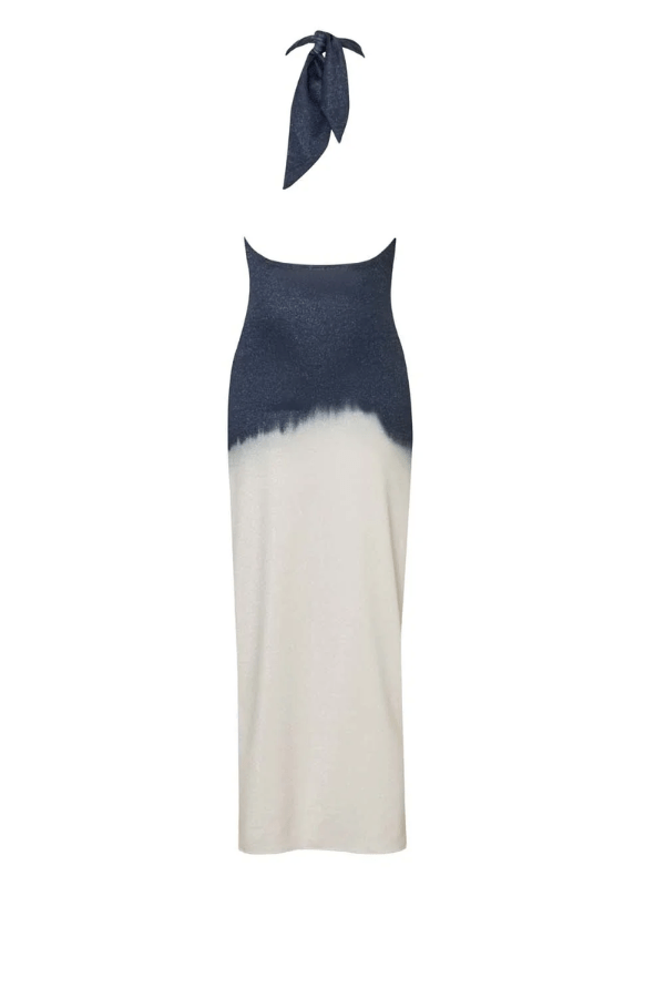 Linus Dress Ying Yang by Baobab – A trendy, versatile maxi with glossy fabric, adjustable halter straps, cut-outs, and a dramatic slit, perfect for bold occasions.