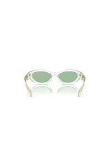 PR 26ZS Transparent Mint W/ Green by Prada, bold irregular acetate frames with green lenses and iconic logo, perfect for trendy, fashion-forward looks