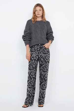 Kinsley Sequin Pant Charcoal Silver by Bec + Bridge, dazzling sequin denim with mid-waist fit, straight leg, and rolled hem, perfect for viral party looks.