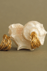 Mirlande Earrings Gold by Amber Sceats, classic woven hoop design with intricate texture, handcrafted in Italy for a timeless, trendy finish.