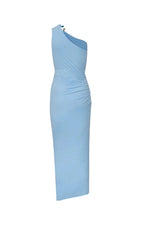 Canoa Maxi Dress Cielo de Puna by Baobab, one shoulder maxi dress with slit, perfect for resort or evening styling