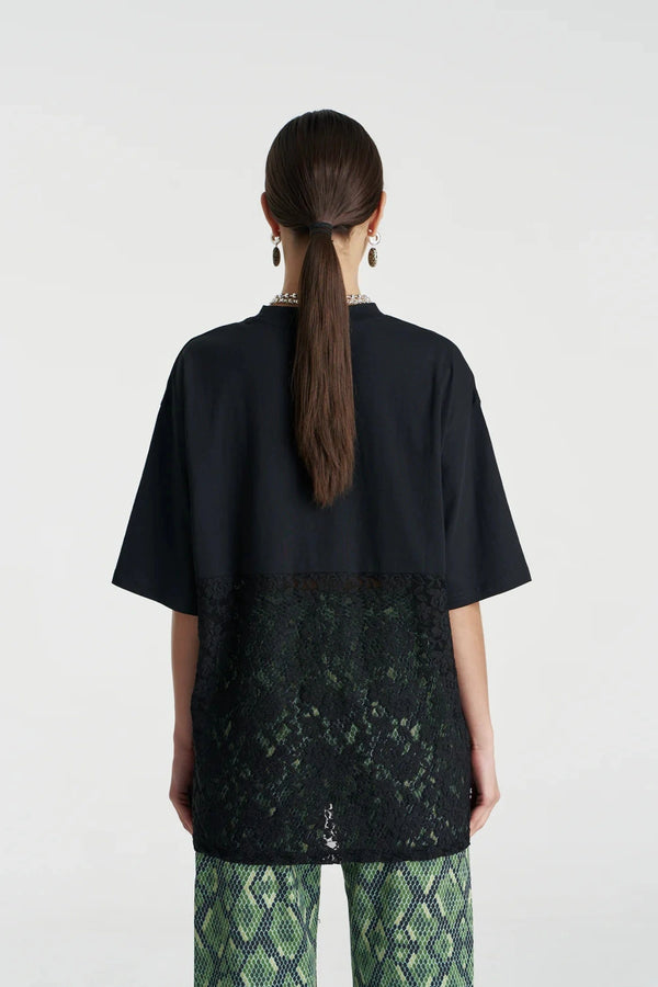 Lace Panel Tee Black by Summi Summi, cotton tee with lace detail, perfect for day to night styling
