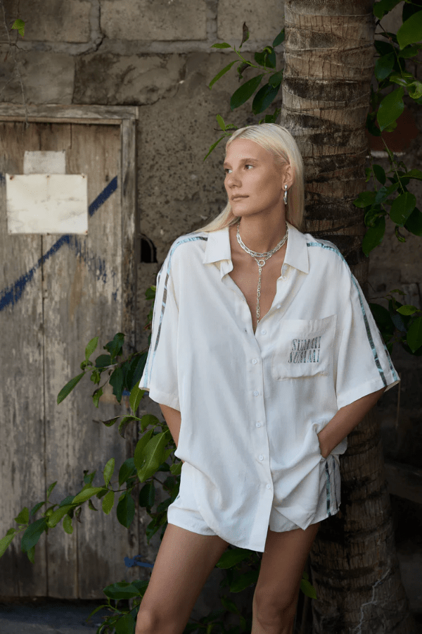 Summi Summi | Elastic Waist Shorts Cream/Viceroy Stripe | Girls with Gems