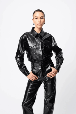 Salt Water Pant Croc by Mossman, high-rise faux croc leather trousers with a straight leg, jean-style pockets, and belt loops. Fierce yet practical for everyday wear.