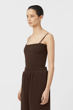 Jensen Bodice Espresso by Camilla and Marc – structured cotton bodice with adjustable straps and sleek zip, perfect for trendy off-duty days or layered looks.