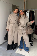Ella Squire Funnel Neck Oversized Coat Oat Marle