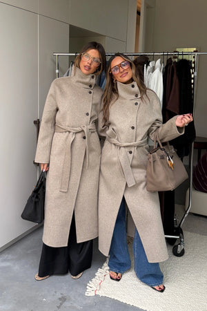 Ella Squire Funnel Neck Oversized Coat Oat Marle