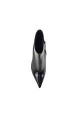 Flynn Boot Black Leather by Lana Wilkinson, pointed ankle leather boot with wedge heel, perfect for work or evening styling