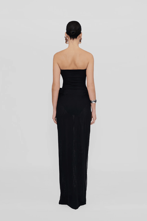 Calliope Dress Mallatex by Maygel Coronel – A strapless column silhouette with waist ruffles, crafted in UV- and chlorine-resistant stretch fabric.